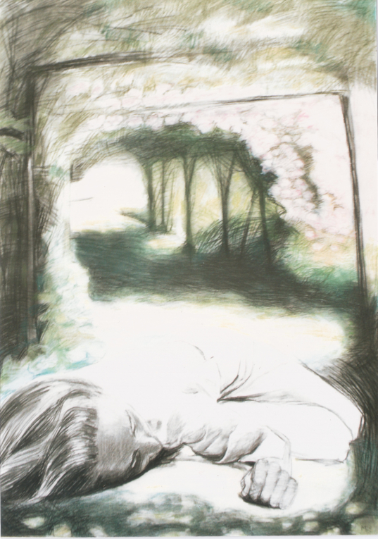 Tekening van een dromende vrouw